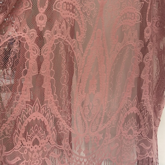 Mauve, lace, fringe kimono or cover-up - Picture 6 of 6